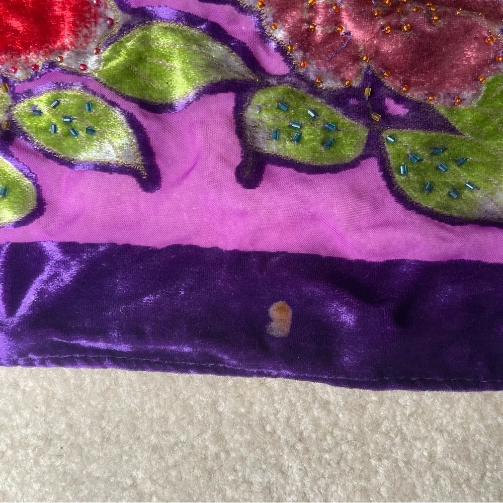 Peacock Velvet Silk Blend Burnout Wrap Scarf Shawl - beaded vintage purple - Picture 11 of 15